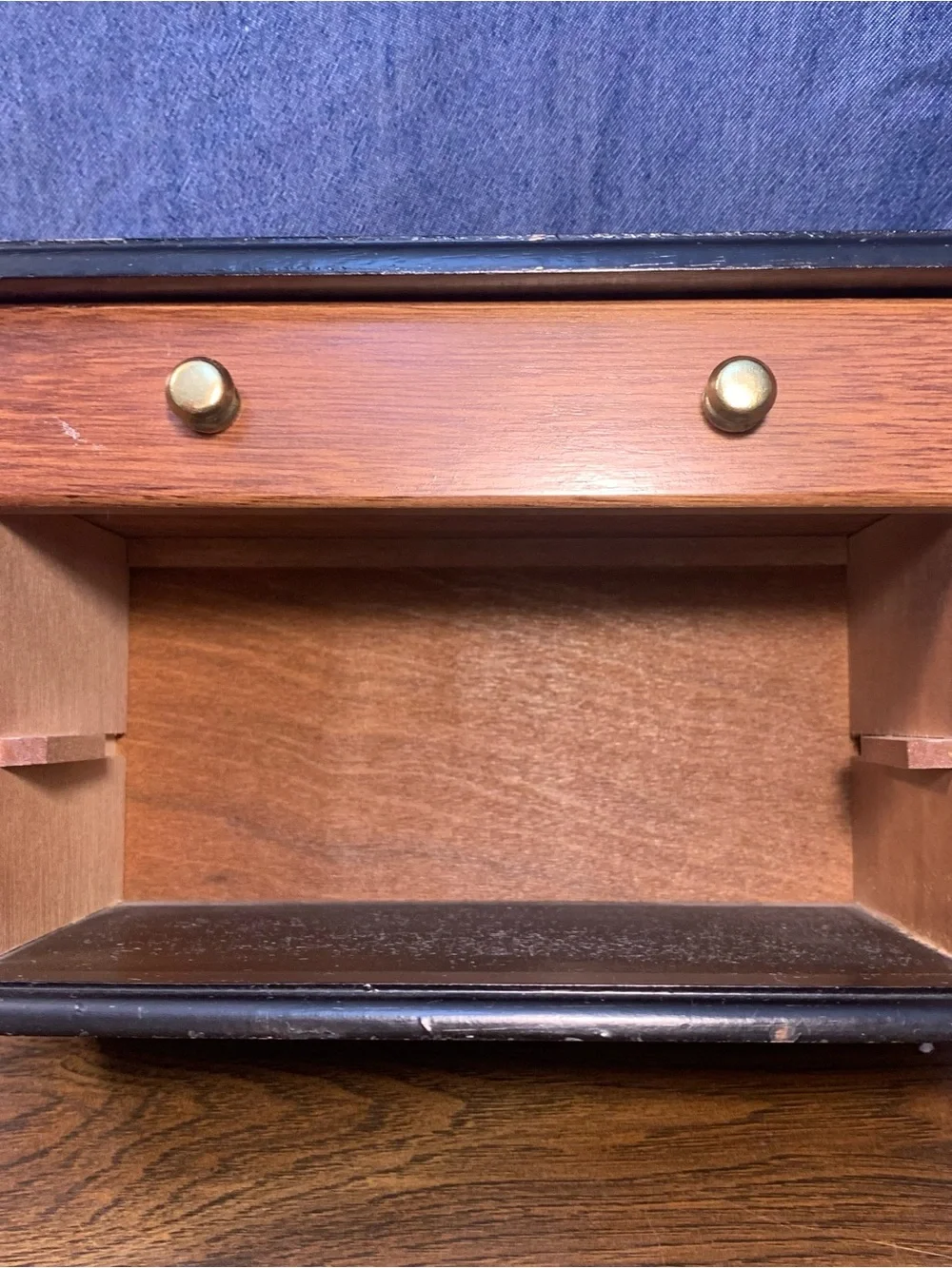 Brown/Black Wood Jewelry Box w/ Mirror, 2 Drawer ~ Pull Up Top Velvet Lined